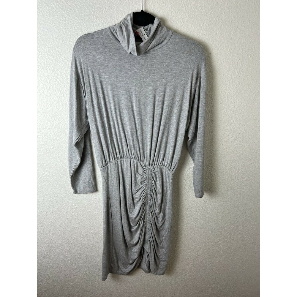 Fraiche J Womens Gray Solid Mock Neck Long Sleeve Ruched Dress Size Small